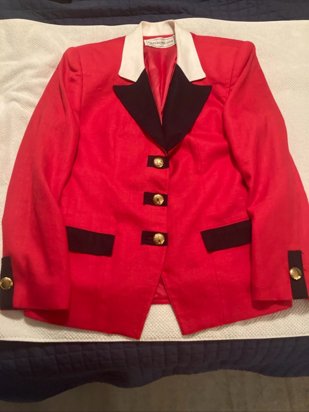 Evan Picone VTG pink linen Blazer with Contrast Blue Trim size 10 USA